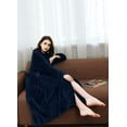 thumbnail image 5 of Women's Plush Fleece Robe with Elastic Waist Design Long Warm Solid Bathrobe Dressing Nightgown, 5 of 5