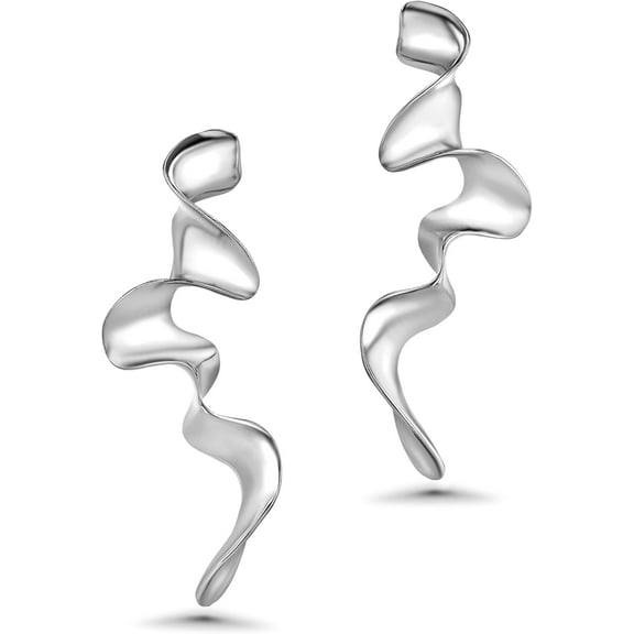 PRIYAL Big Silver Spiral Dressy Fashion Geometric Statement Earrings for Women, Large Chunky Trendy Vintage Drop Dangle Boho Earrings Jewelry Gifts.