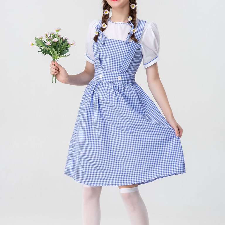 medieval princess dress short Xvjrhak Swing A Line Dress Women Plaid Print Short Sleeve Cosplay Medieval Dress Maid Princess Dress Causal Costumes Dress Dresses For Women Elegant (