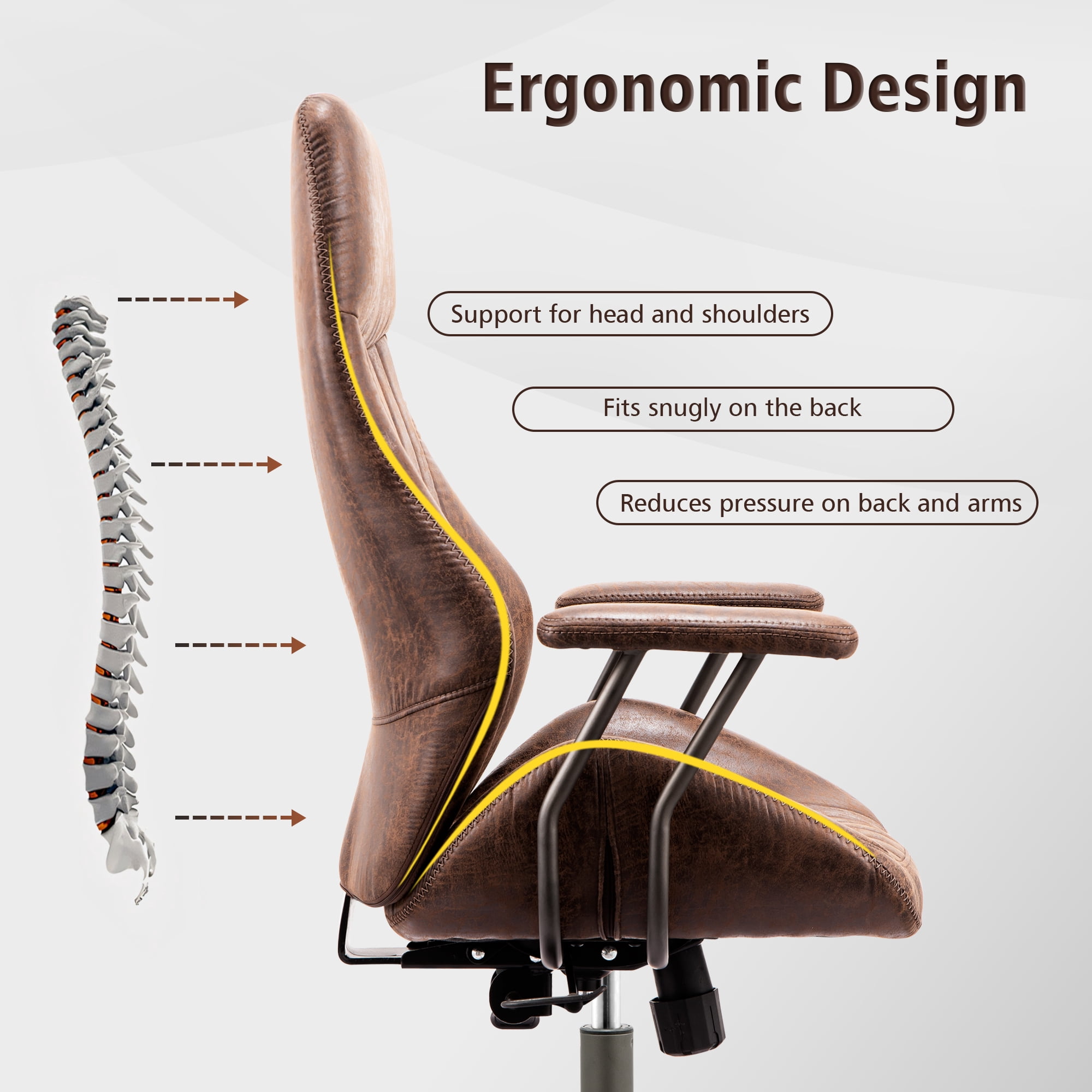 Ovios High Back Office Chair Ergonomic Height Adjustable Home Computer Chair Rolling Swivel Task Chairs with Suede Leather