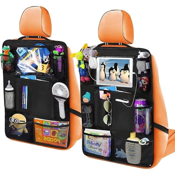 Organizador de asiento trasero para niños, organizador de asiento trasero de automóvil con funda transparente para tableta de 10,5", 20 bolsillos para un gran espacio de almacenamiento, correas