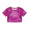 thumbnail image 2 of Wuxian Shirt For Girls Shine Sequins Shirts Crop Top Short Sleeve Round Neck Carnival Performance Glitter Sequin Stretch Tee Dancewear Fitted Blouse,Hot Pink,3-4 Years, 2 of 4