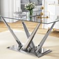 thumbnail image 4 of 63" Rectangular Glass Dining Table for 4-6 People, Modern Clear Tempered Glass Kitchen Table with Unique Stainless Steel Base, Dining Table for Dining Room or Living Room, 4 of 7