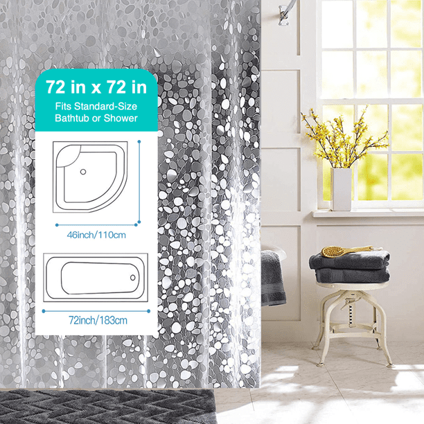 Clear Heavy Duty Magnetized Shower Curtain Liner Mildew Resistant 