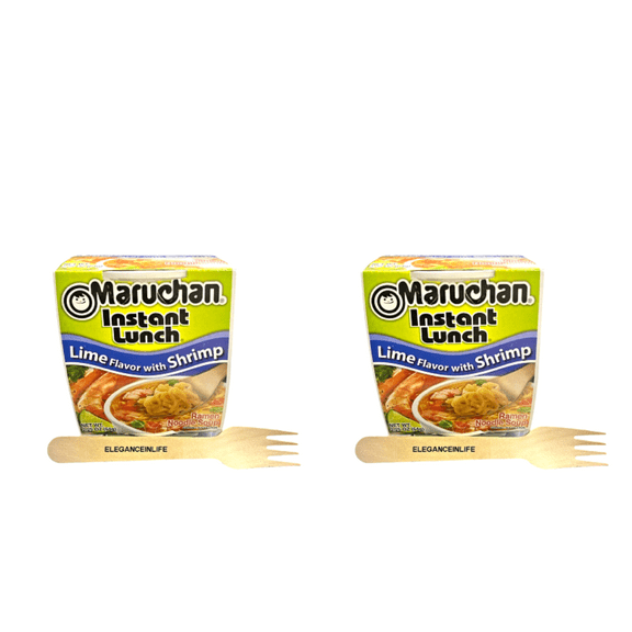 Maruchan Instant Lunch Lime Flavor With Shrimp Ramen Noodle Soup 2.25 oz. Each With Eleganceinlife Wooden Fork Pack of 2