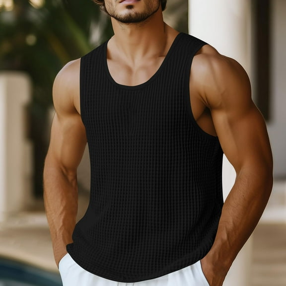 Coorders Mens Tank under 5$ George Stretch Active Crew Neck Tank Tops for Mens, Black, XXL