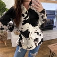 thumbnail image 3 of Aayomet Womens Crewneck Sweatshirt Plush Cow Printed Zipper Sweater Coat (Black, L), 3 of 4