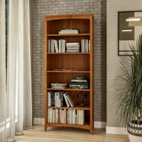 Camaflexi 72” Shaker Style 6-Shelf Wooden Bookcase Closed Back Storage Shelf, Brown