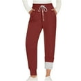 thumbnail image 2 of Hueook Winter Plus Size Pants for Women Fashion Casual Women Span Ladies Full Length Pants Leggings High Waist Keep Warm Pockets Long Pants Watermelon Red M, 2 of 3