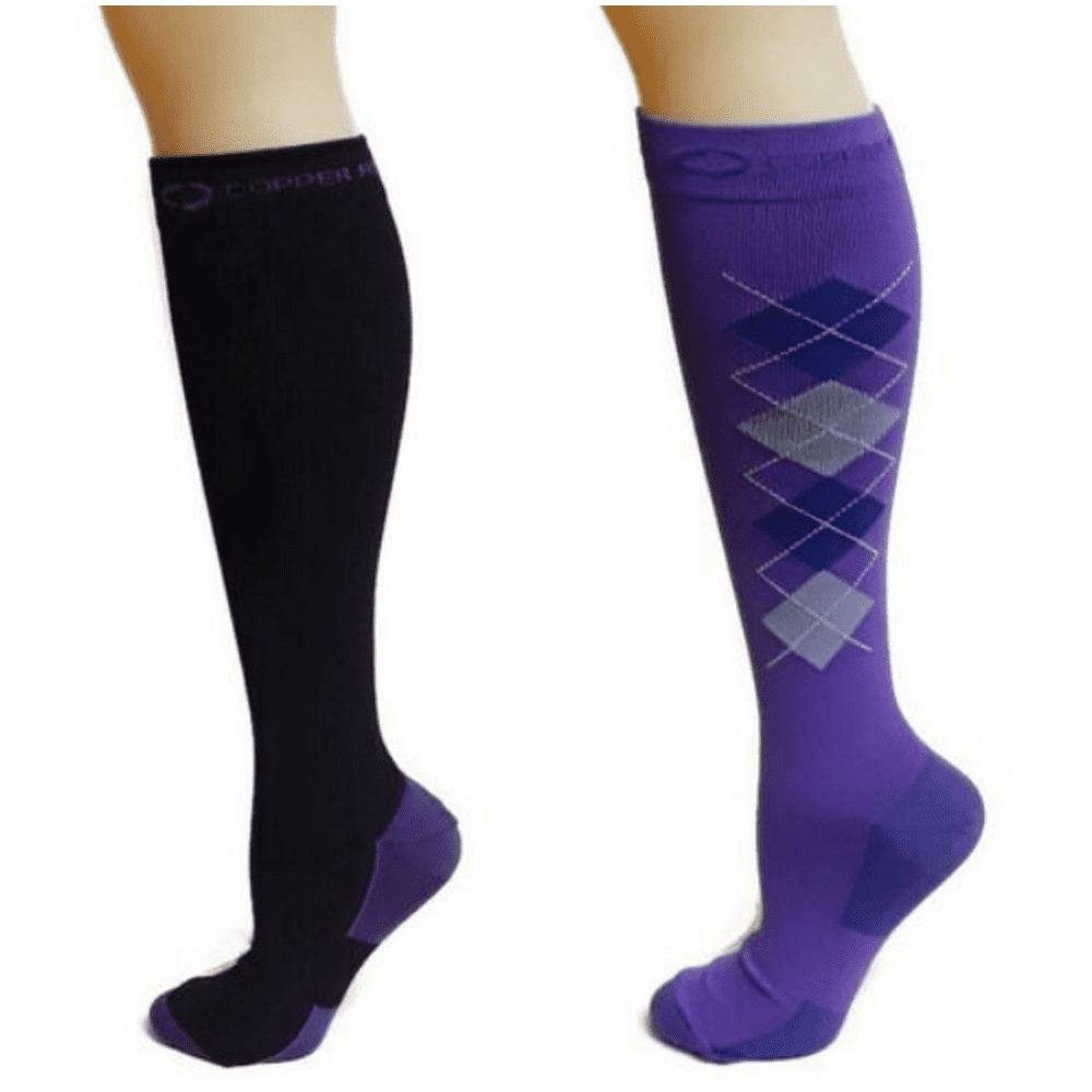 Copper Fit™ KneeHigh Compression Socks 4pack, Purple/Argyle, Size L