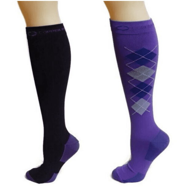 Copper Fit™ KneeHigh Compression Socks 4pack, Purple/Argyle, Size L