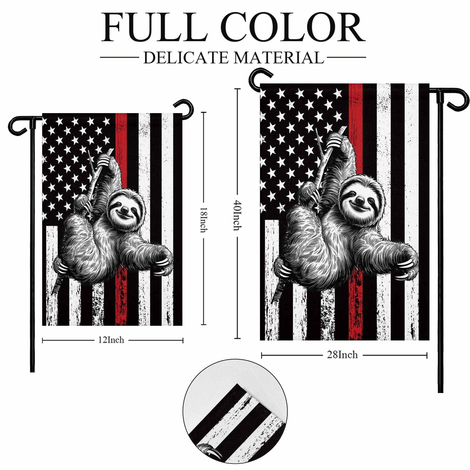 4th of July Garden Flags American Flag Sloth Garden Flag Double Sided Welcome Flag USA Flag Red Stripes Independence Day Yard Flags for Outdoor Lawn Porch Memorial Day Holiday Decor 28x40 Inch
