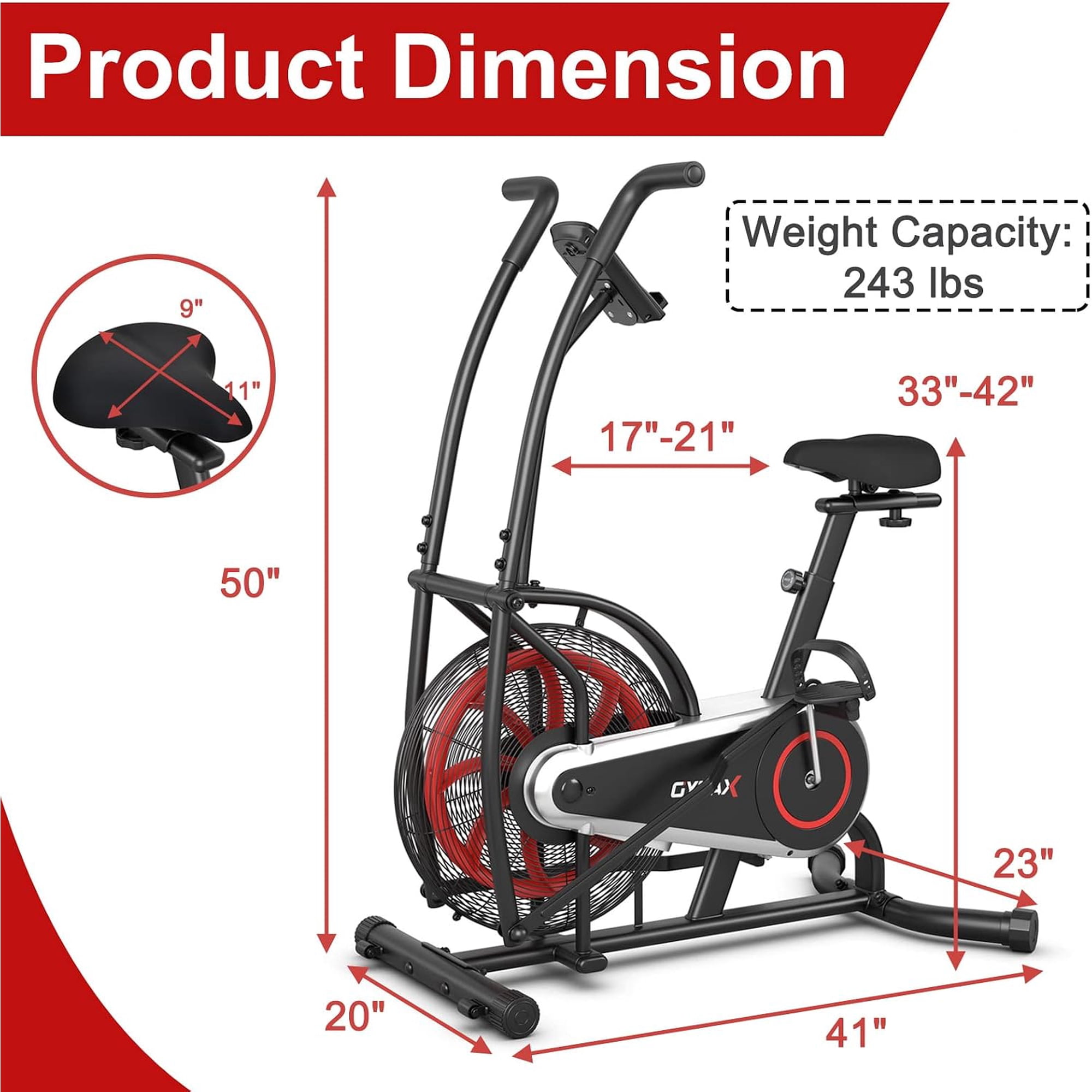 Fan Bike, Air Resistance Upright Bike with LCD Monitor, Phone Holder & Built-in Wheels, Fully Adjustable Stationary Exercise Bike for Home Gym Cardio Training Workout Fitness