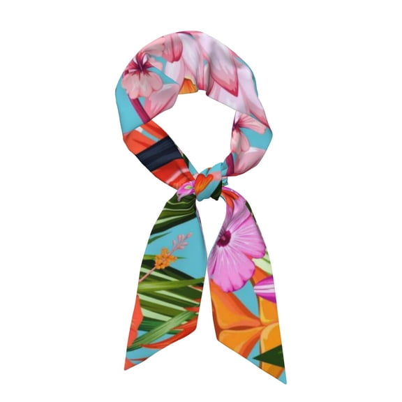 Xecao Tropical Jungle Flamingo Pattern Large Satin Head Scarf - Satin Hair Scarves Silk Bandana Scarf Headscarf Silk Feeling Scarf for Women
