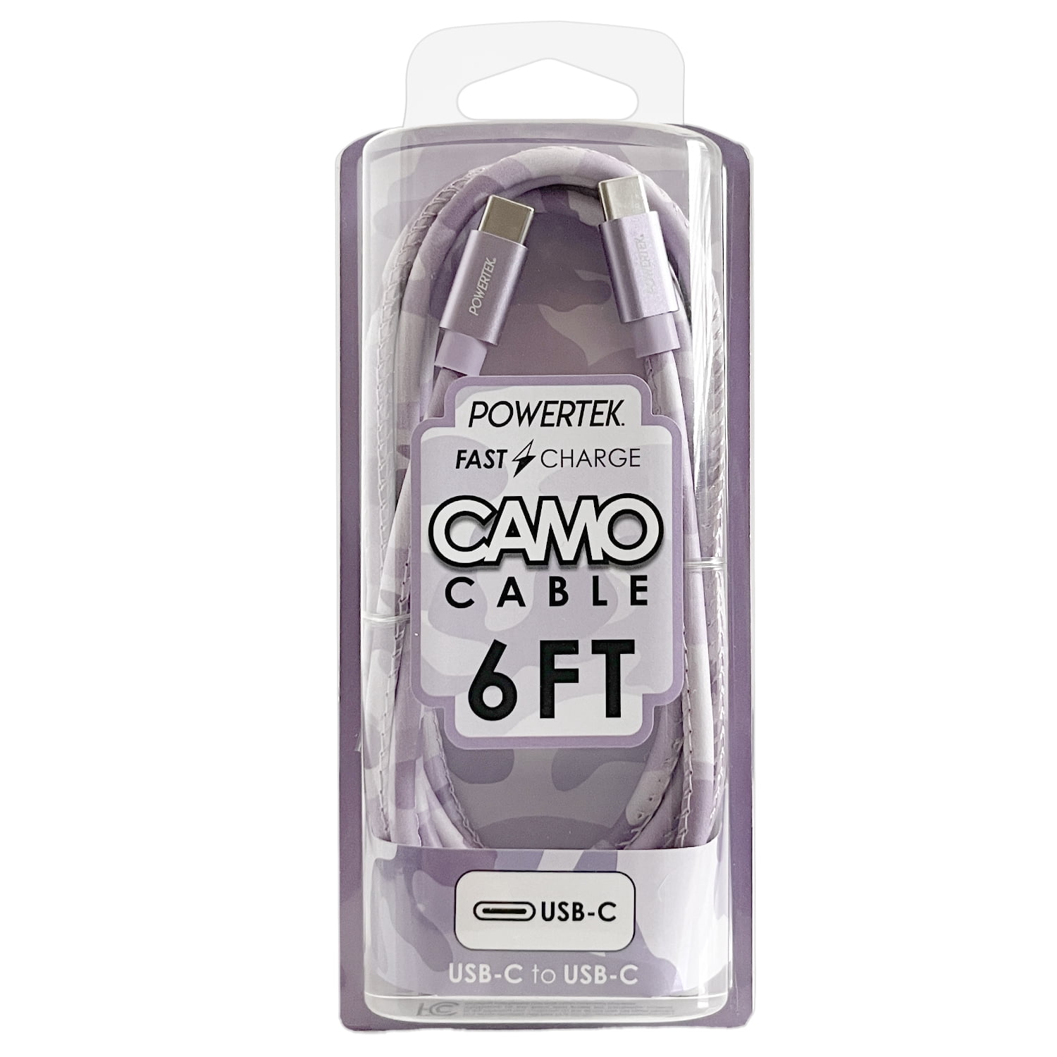 Liquipel Powertek Pastel Camo 6' USB-C to USB-C Cable, Purple