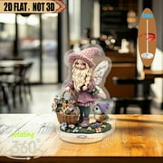1pc 2d flat Revolving acrylic centerpiece featuring a charming fairy with a pink hat surrounded by knitted flowers and tiny owls for spring celebrations or festive gatherings