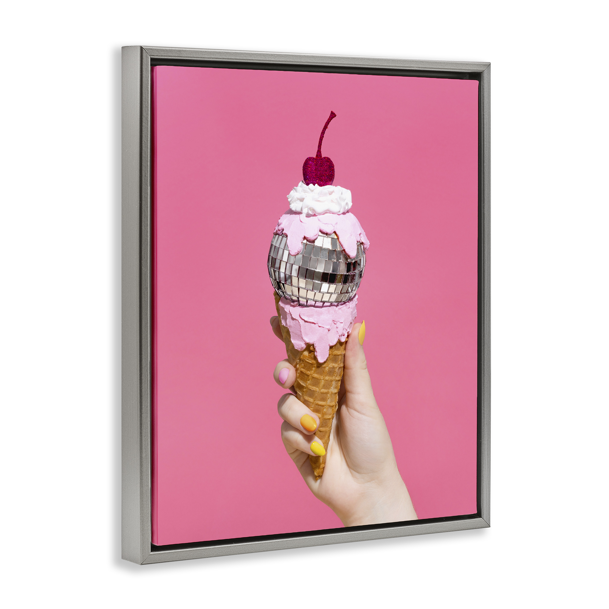 Stupell Industries Glam Disco Ice Cream Food & Beverage Painting Gray Floater Framed Art Print Wall Art, 17 x 21