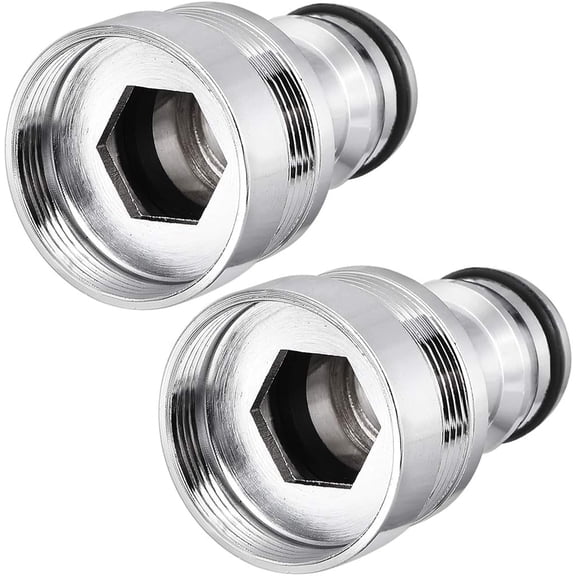 PLUHKN-Brass Garden Hose Quick Connector Nozzle Pipe Adapter 24mm Female Threaded 2pcs