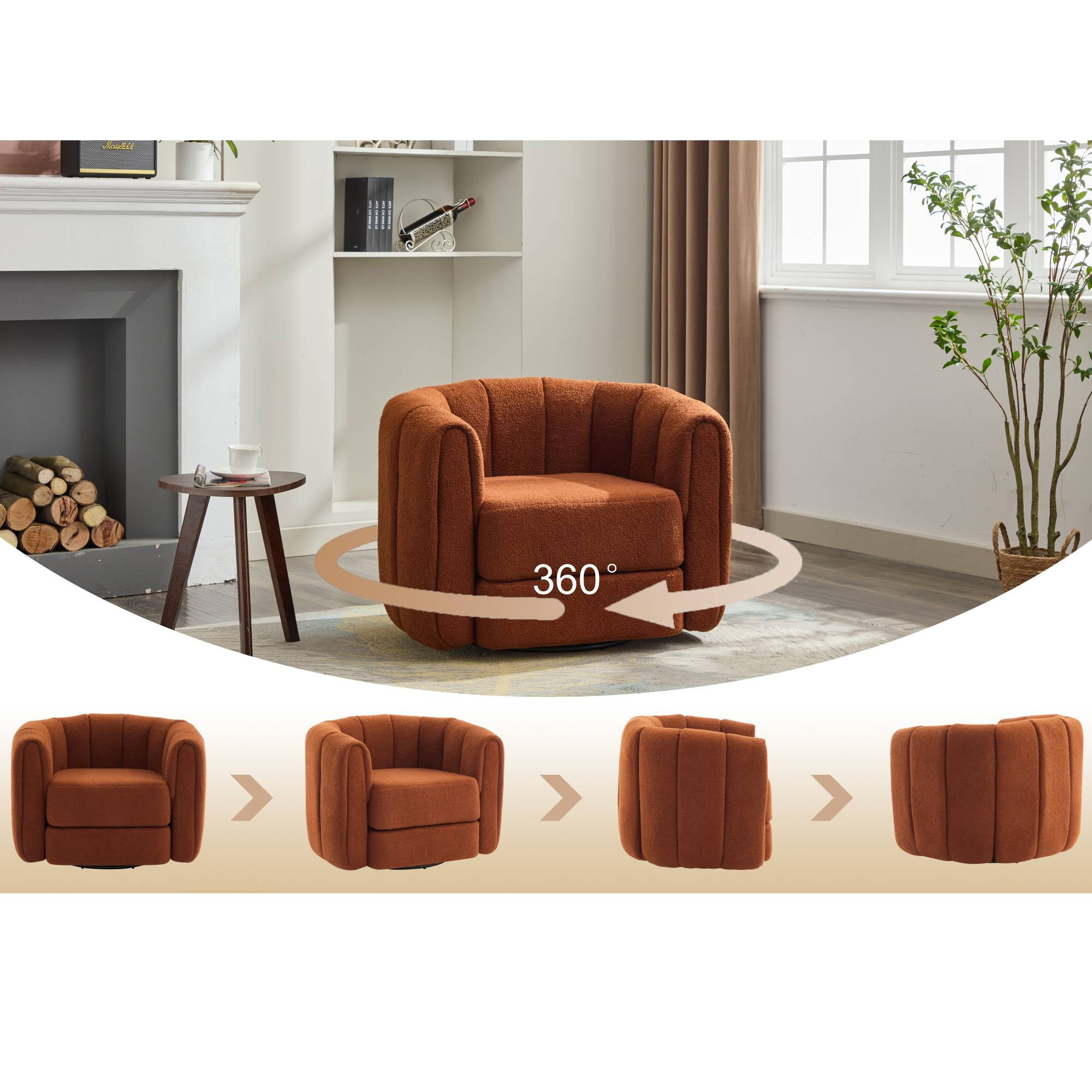 Swivel Accent Chair Modern Round Barrel Chair Comfy&nbsp;Velvet Reading sofa chair Armchair For Living Room, Brown
