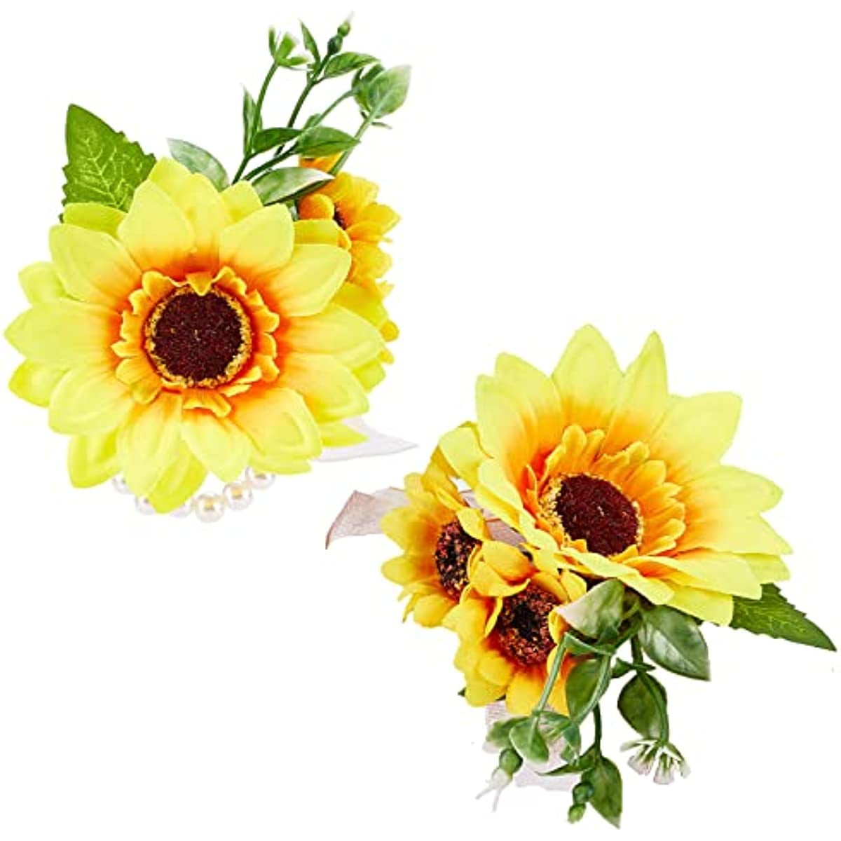 Artificial Sunflower Wrist Corsage 2pcs Bride Groom Bridesmaid Wedding