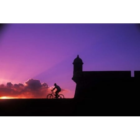 Sunset Bike Ride at El Morro Fort Old San Juan Puerto Rico Canvas Art - Bill Bachmann  DanitaDelimont (27 x