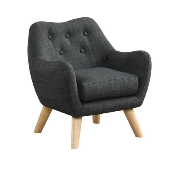 Binie Kids Chair with Wood Angled Legs- Gray Button Tufted Linen