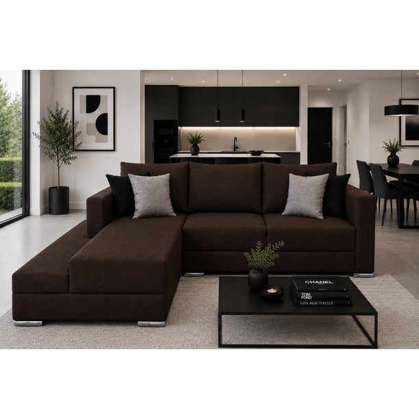 Sala Esquinera El Bazar Store Aston Chocolate 260x200 cm, Tela Lino nacional, Modular