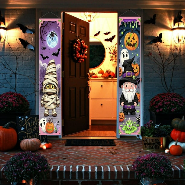 Cortina para Puerta de Fiesta de Halloween | Diseño de Carnaval con Fotos | 2 Piezas | Poliéster Naranja | 30 X 180 Cm | Decoración | Tema: Festival de Primavera/Boda/Oeste