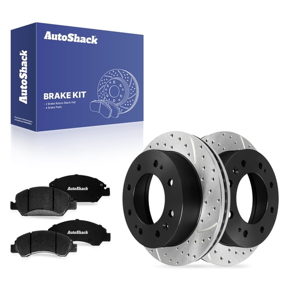 AutoShack Front Vented Drilled & Slotted E-Coated Brake Rotors   Ceramic Pads 6-PC Brake Kit Replacement for 2017-2019 Chevrolet Suburban ShadowGuard 13.98" (355 mm)
