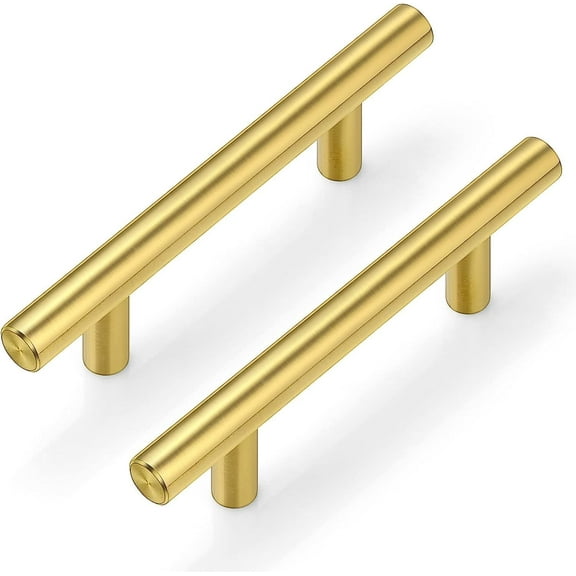 60Pack Gold Cabinet Handles 3 Inch Hole Center-Brushed Brass Cabinet Pulls Gold Dresser Drawer Pulls -Stainless Steel Door Hardware for Kitchen Bathroom Bedroom 5 Inch Length