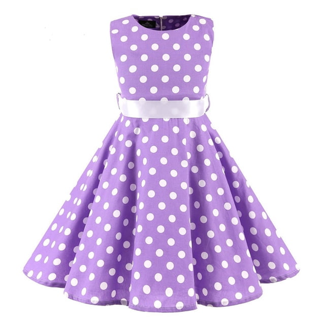 Robe Évasée Vintage à Pois pour Enfants des Années 1950, Robe Midi à Fleurs, Robe d'Été en Coton pour Bébé Fille