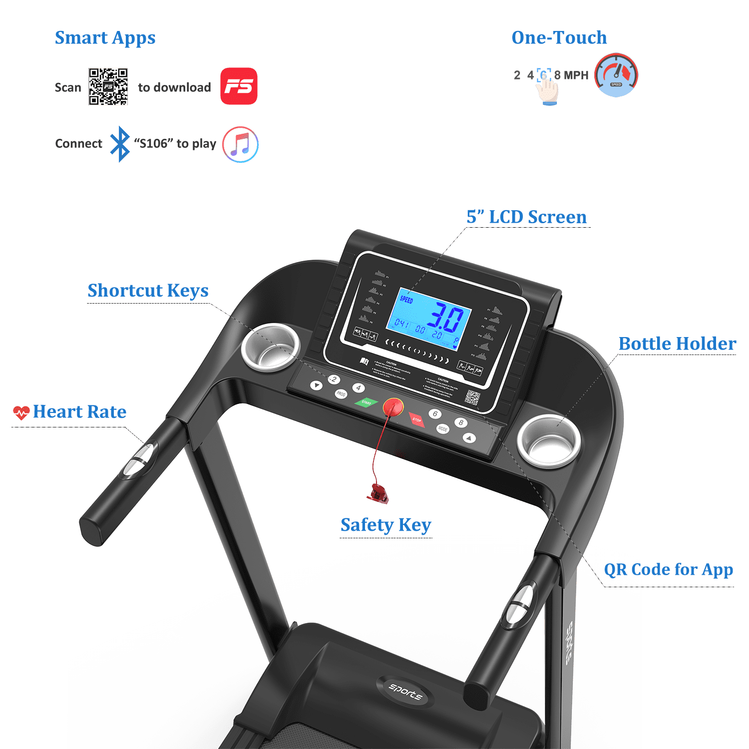 GUTALOR Fitshow App Home Foldable Treadmill with Incline - Folding Treadmill for Home Workout, Electric Walking Machine with 5" LCD Screen, 250 LB Capacity, Bluetooth Music