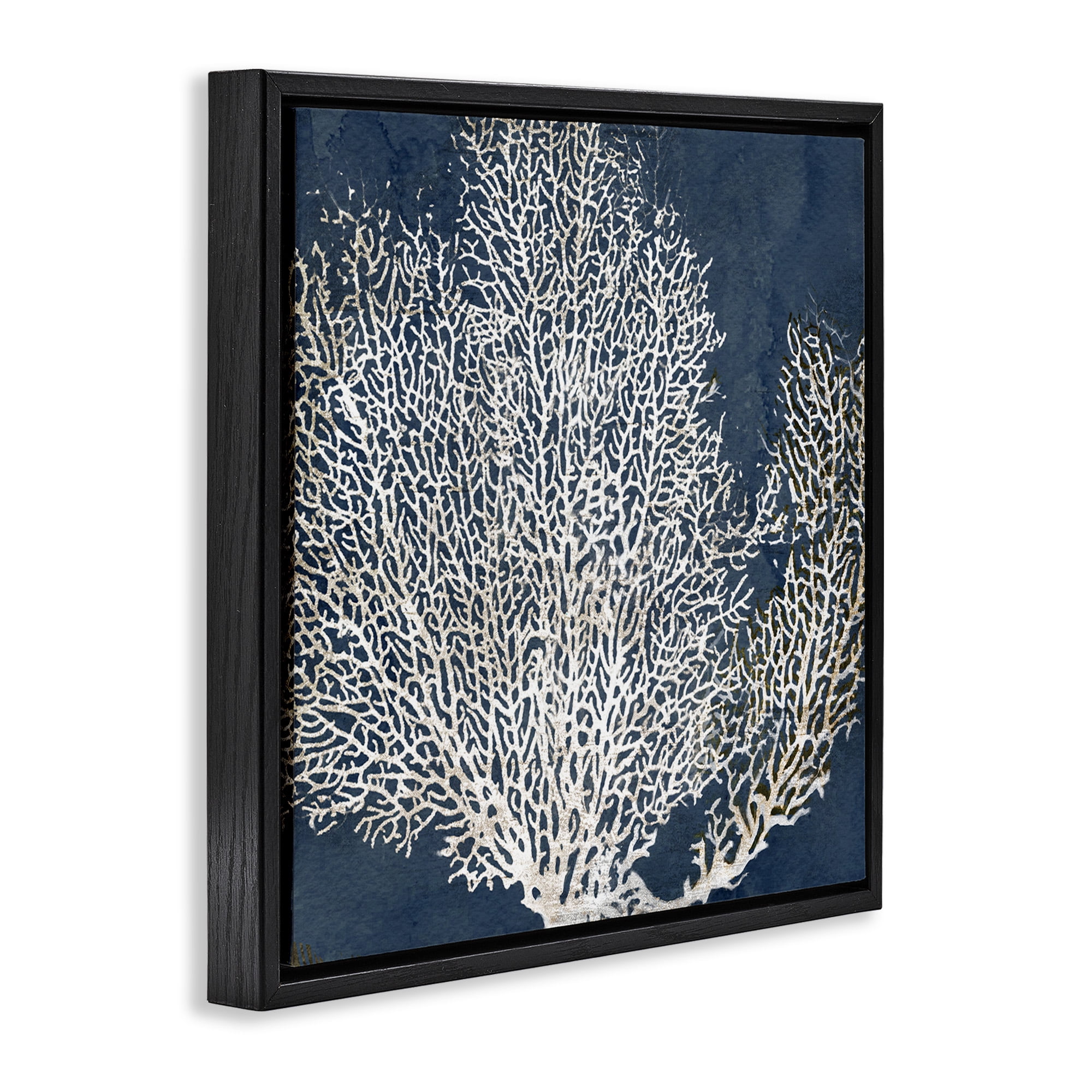 Stupell Industries Sea Coral Ocean Life Silhouette Nature Painting Black Floater Framed Canvas Art Print Wall Art, 18 x 18