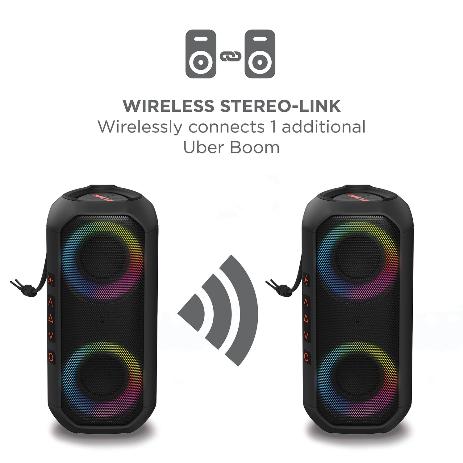 ION Uber Boom Built-in Handle LED Lighting Waterproof Wireless Bluetooth Portable Speaker, Black, UBERBOOMXUS