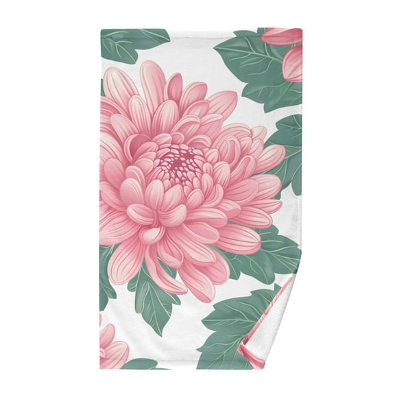 Pink Flower with Green Leaves Hand Towel Bath Towels Face Towels Cotton Absorbent for Home Hotel Spa Swimming Yoga Sports