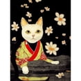 thumbnail image 1 of Cute White Cat In Red And Yellow Kimono Sitting On A Bed Of Rocks With Flowers Unframed Wall Art Print Poster Home Decor, 1 of 3