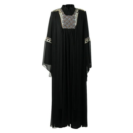 Hijaz Women's Gothic Style Crest and Shoulder Embroidery Black Abaya