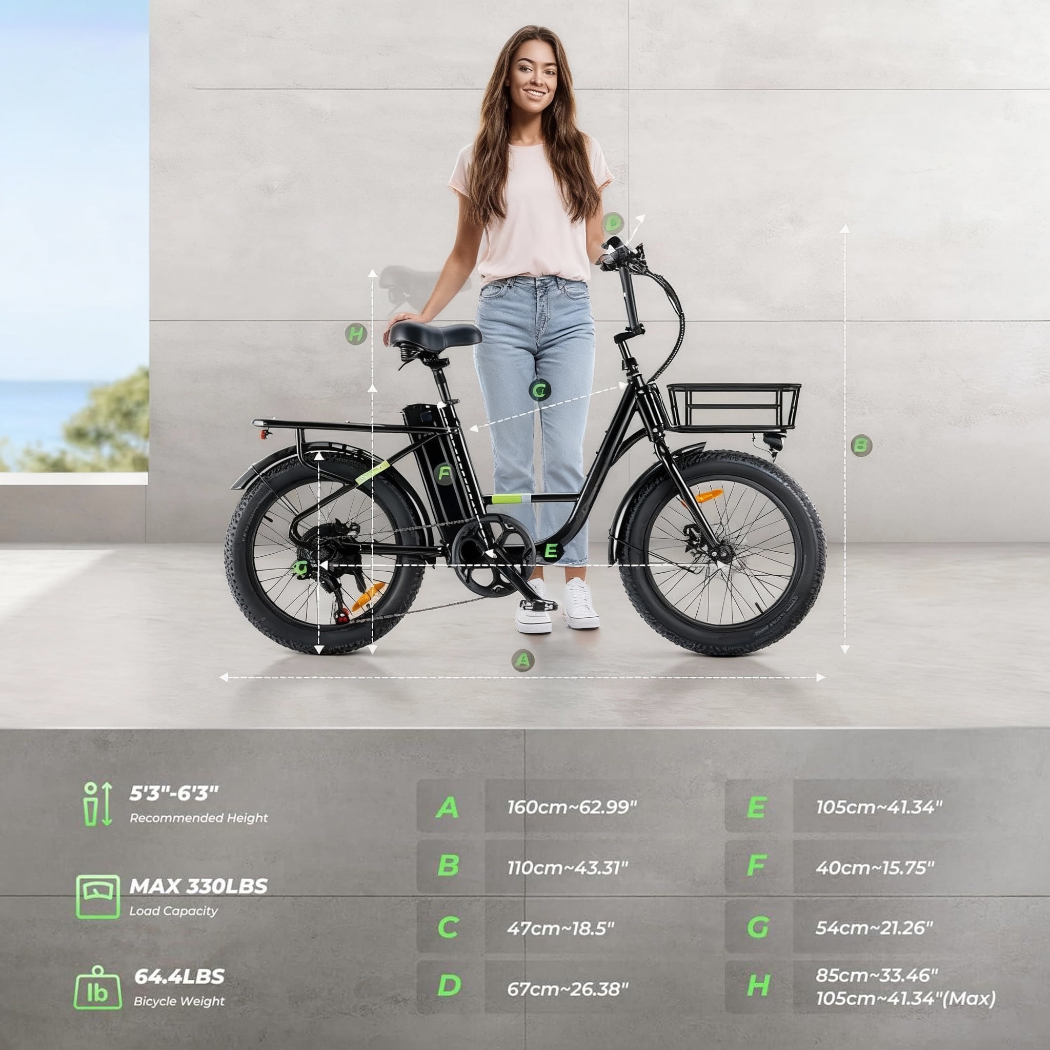 500W Electric Bike for Adults with Dual Cargo Rack,48V Removable Battery,20MPH Step-Thru Frame,7-Speed Gears,20"x3" Fat Tire E-Bike,60+ Miles Range,White