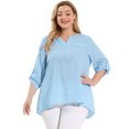 thumbnail image 1 of Unique Bargains Blouse à Encolure en V Fendue à Manches 3/4 pour Femme Grande Taille, 1 of 6