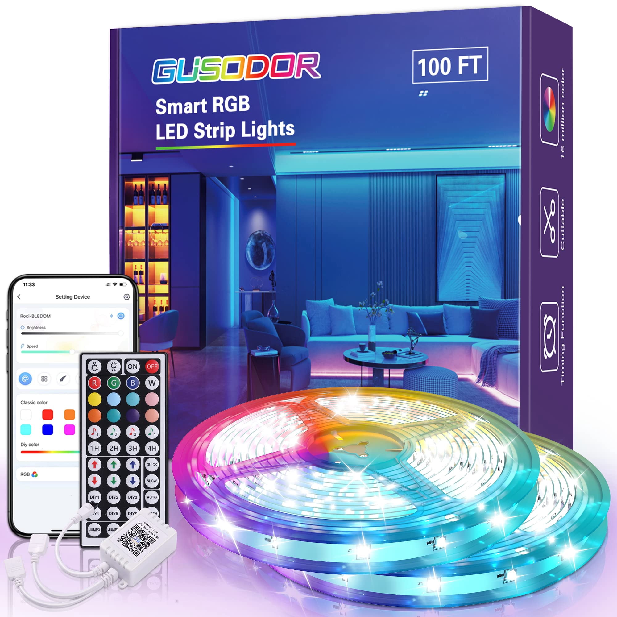 Led Lights for Bedroom, 100ft Led Lights with Smart App Control 44 ...