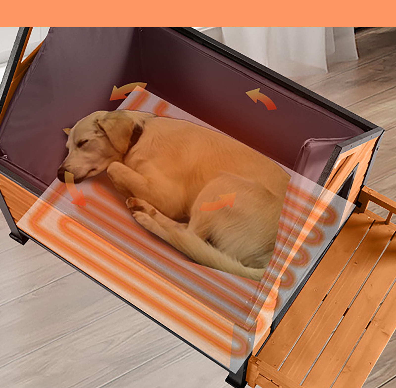 MEDEHOO Insulated Dog House with Heating Pad, Weatherproof Outdoor Kennel for Large Dogs, Chew-Resistant Iron Frame & Asphalt Roof XLarge
