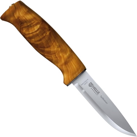 HELLE Knives - Fjellkniven - H3LS - Men s Outdoor Knife for Hunting and Camping Fixed Blade with Curly Birch Wood Handle Triple Laminated Stainless Steel - Scandi Grind - Leather Sheath