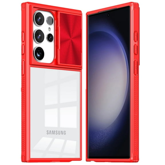 HD Transparent Case with Camera Privacy Cover for Samsung Galaxy S24 Ultra - Red