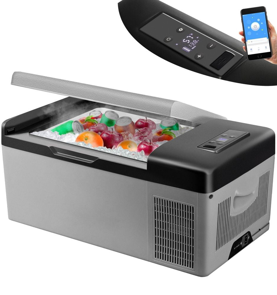 VEVOR 12 Volt Refrigerator 16 Qt, Portable Mini Car Fridge w/ -4F-68F Cooling Range & App Control 12/24V DC & 110-240V AC Electric Compressor Cooler for Truck Vehicle RV Boat Outdoor & Home Use