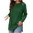 thumbnail image 3 of Ahdbta Women's Sweatshirts Long Sleeve Crewneck Pleated Front Pullover Tops Solid Color Button Decor Trendy Side Split Tops, 3 of 6