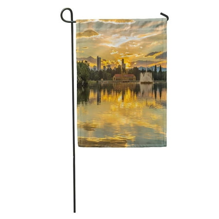 The Range Garden Furniture LADDKE Golden Sunset at City Park Summer View of Ferril Lake in Denver Skyline and Front Range Mountains The Garden Flag Decorative Flag House Banner 12x18 inch ()