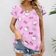 thumbnail image 2 of Hello Kitty Womens Summer Tops Ruffle Short Sleeve Tunic Tops V Neck Loose Fit Flowy T-Shirts, 2 of 7