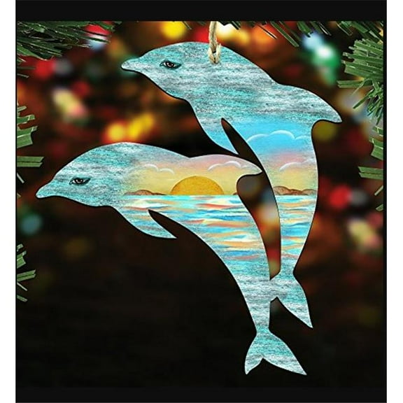 8198519 Dolphins Scenic Wooden Christmas Ornament Set of 2