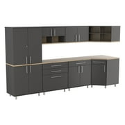 Inval Kratos 7-Piece Garage Cabinet Set, Dark Gray and Maple