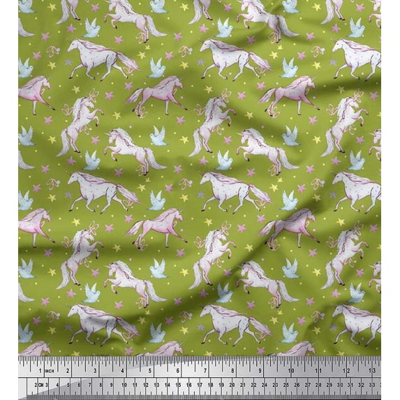 Soimoi Moss Georgette Fabric Dot,Star & Unicorn Animal Printed Craft Fabric by the Yard 42 Inch Wide